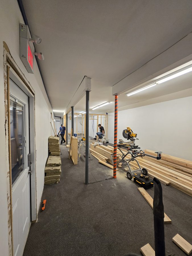 Chinook Glow framing April 2026 — lumber delivery and miter saw setup