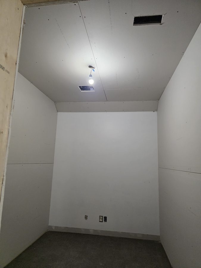 Chinook Glow drywall — sauna room fully enclosed
