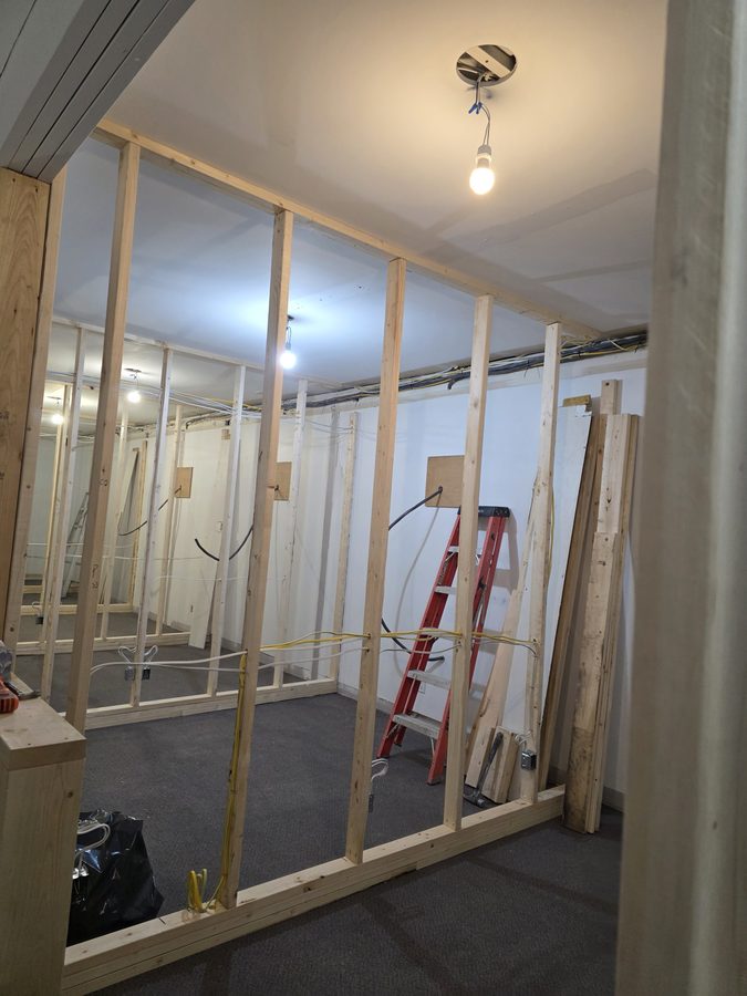 Chinook Glow electrical rough-in — wiring through service room frames